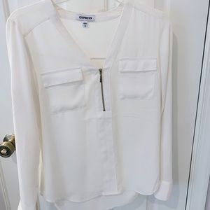 White Blouse with Gold Zip Front Top